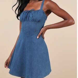 Lulus Considered Charisma Blue Chambray Bustier Mini Dress - Size S